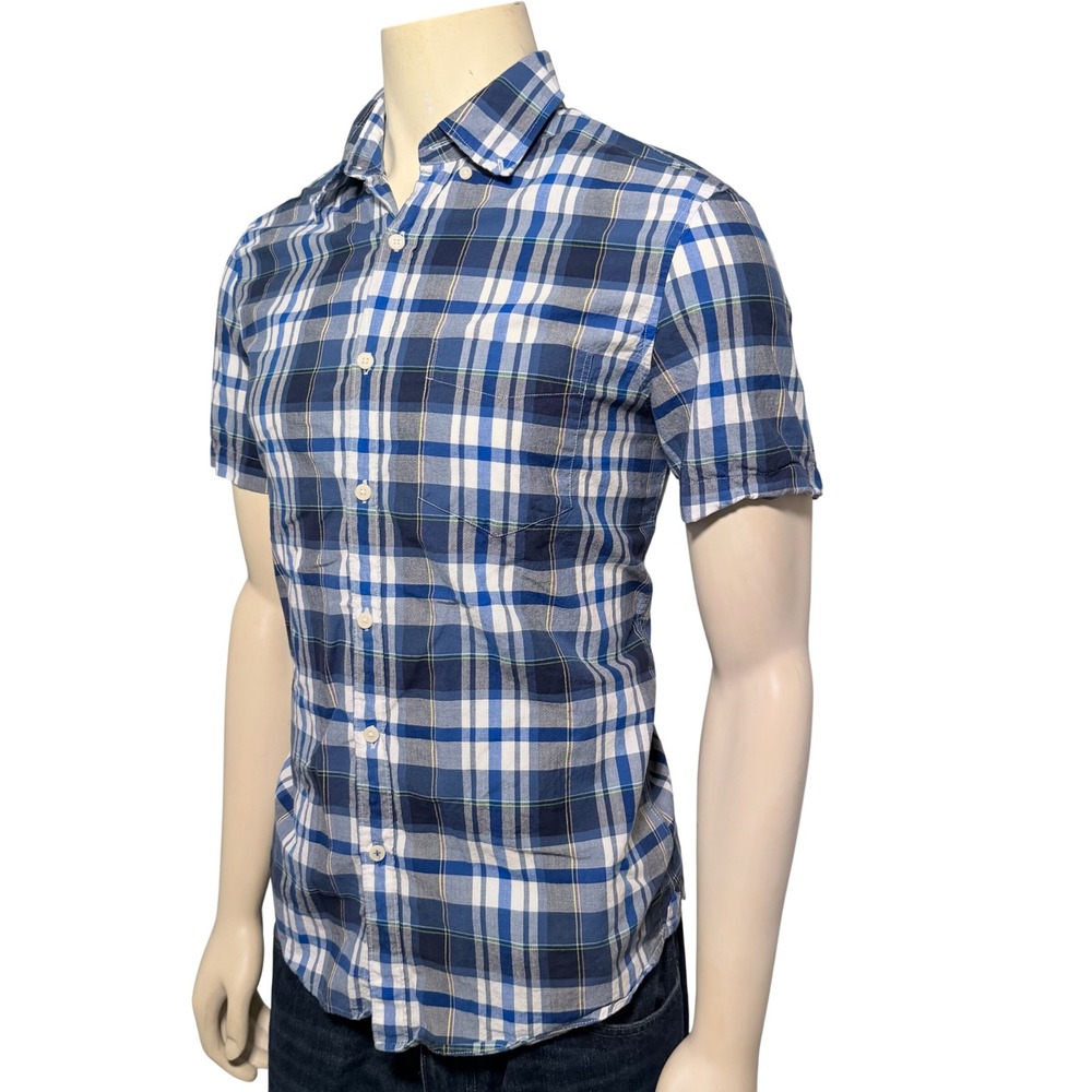 American Eagle Button Down Shirt Mens Medium Blue Plaid Excellent Short Sleeve - Picture 2 of 10